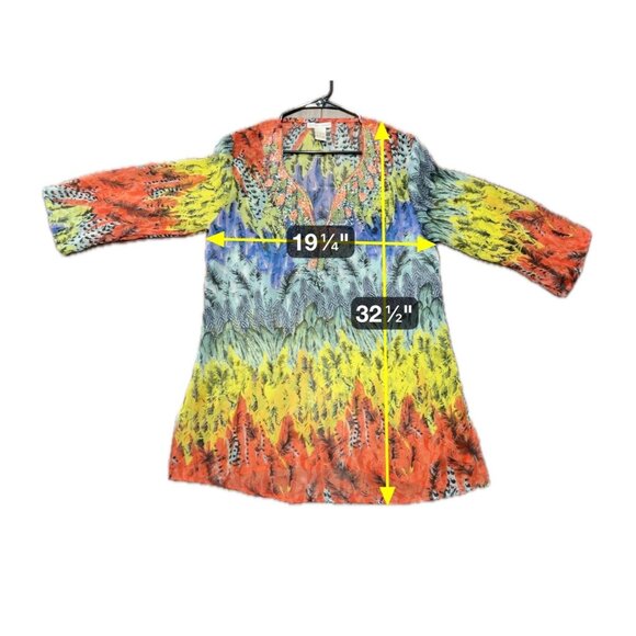 Cute Options Bohemian Multicolor Sheer Tunic Top Sz Large Embellished Beaded - Picture 6 of 8